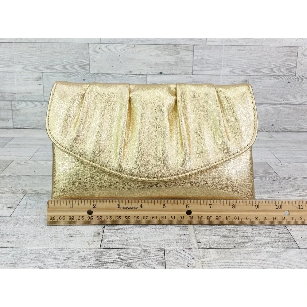 Vintage Gold Clutch Folded Snap Closure Envelope Clutch Bag MCM Metallic Shimmer